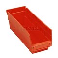 Global Industrial Nestable Shelf Storage Bin, Plastic, 4-1/8 in W x 11-5/8 in D x 4 in H, Red 184837RD